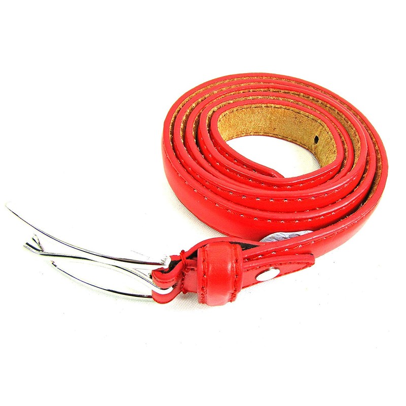 Ladies Skinny Leather Belt (34" to 37" LARGE, RED)