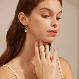 EKJQB 925 Sterling Silver Natural Moss Agate Earrings for Women White Gold Plated Filigree Green Moss Agate Dangle Earrings with Marquise Moissanite, Jewelry Gift for Her