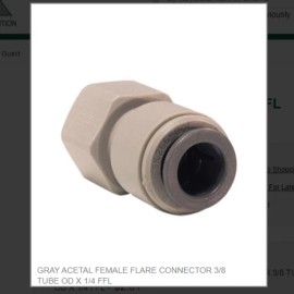 John Guest GRAY ACETAL FEMALE FLARE CONNECTOR 3/8 TUBE OD X 1/4 FFL # PI4512F4S