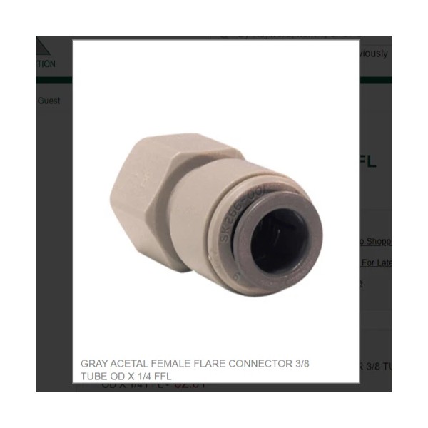 John Guest GRAY ACETAL FEMALE FLARE CONNECTOR 3/8 TUBE OD