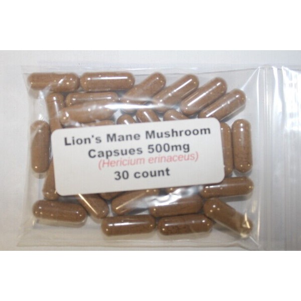 Cordyceps Lion's Mane Mushroom Powder Capsules (Hericium erinacesus) 500 mg - 30 Count