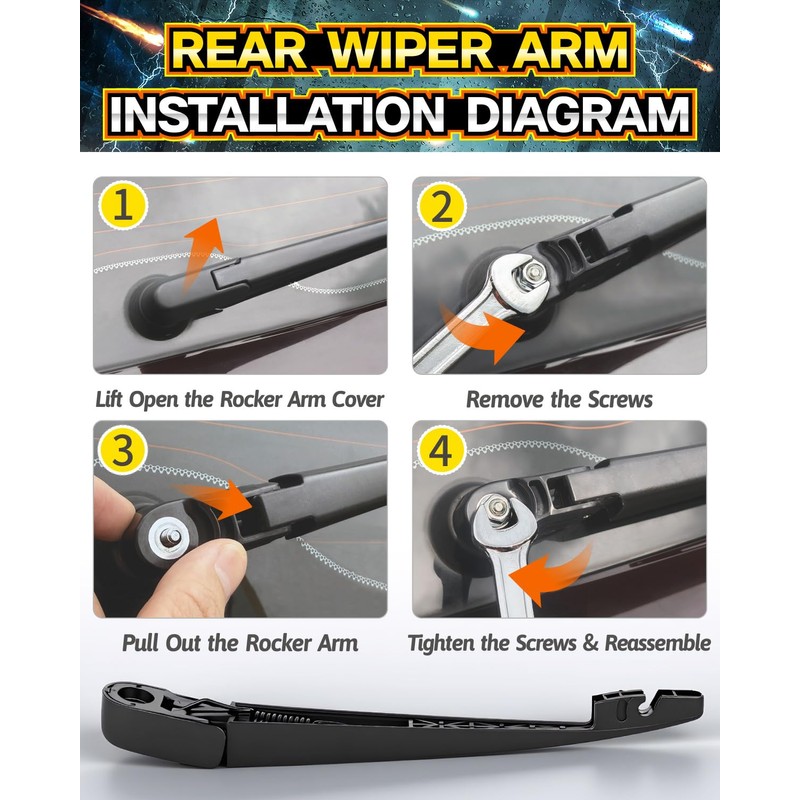 Rear Wiper Arm Blade Assembly, Replacement for Honda Pilot 2003–2008