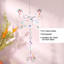 Crystal Suncatcher, Window Decoration Hanging with Butterflies Decoration, Can Be Used as Gifts for Sister and Sister Birthday, Suncatcher Spring Decoration for Hanging (Sister)