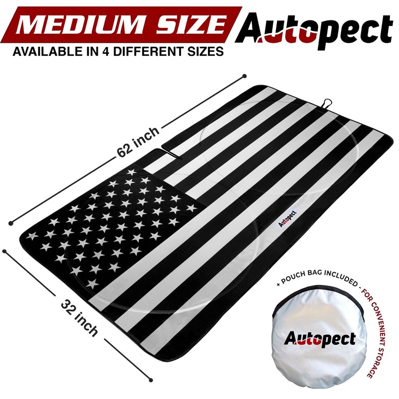 Autopect Windshield Sun Shade - American Flag Design, High-Resolution Sun