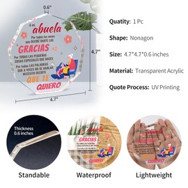 HITHESPO HITHESPO Abuela Gifts, Gifts for Grandma in Spanish Acrylic Plaques, Abuela Mothers Day Gifts for Grandma, regalos para abuelas, Spanish Grandma Birthday Gifts, regalo abuela cumpleaños