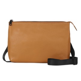 Mura Sacoche Men's Shoulder Bag, Genuine Leather, Anti-Skimming, Thin, Braun