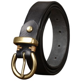 TYWestyles Womens Belt for Jeans Genuine Leather Belt Vintage Solid Brass Circle buckle Gift Box Packaging (Black-1, Fit Waist 34（Pants 8)
