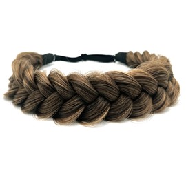 STHEJFB Braid Headband 2 Strands Messy Classic Chunky Plaited Wide Braids Elastic Stretch Quality Synthetic Braided Headband Women Girl Bohemian Hair Braid 65g (Headbands A5)