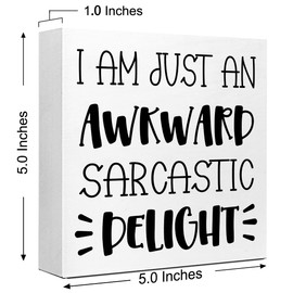 Inspirational Wood Block Signs,I am Just an Awkward Sarcastic Delight Wooden Box Sign for Home Shelf Office Tabletop Desk Decor,Funny Motivational Office Sign Decor V523