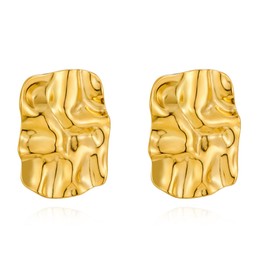 Chunky Gold Earrings Trendy Statement Earrings Geometric Dangle Drop Earrings for Women Girls Square Textured Vintage Trendy Jewelry (C-Gold Earrings)