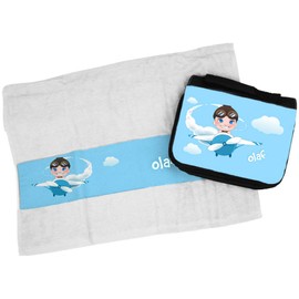 Eurofoto Handtuch + Kulturbeutel Set mit Namen Olaf und Piloten-Motiv für Jungen | Handtuch und Kulturbeutel Bedruckt |