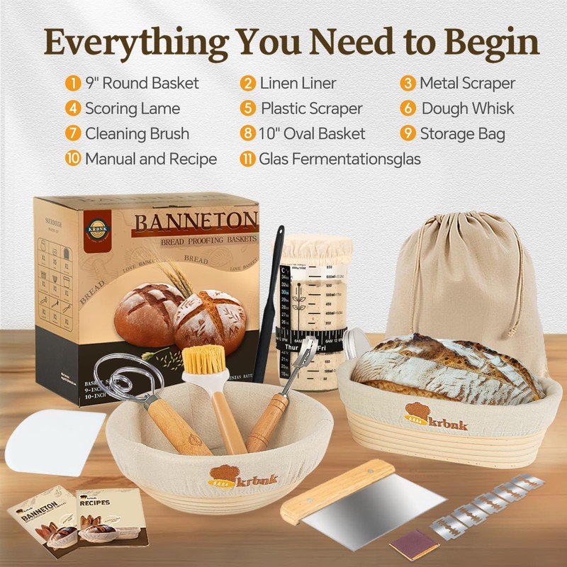 Sourdough Starter Kit, 24oz Sourdough Starter Jar, 2 Banneton Bread