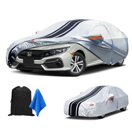 [2024 Upgrade] 10-Layer Sedan Car Cover Waterproof All Weather. Honda Civic, Toyota Corolla, Hyundai Elantra,etc. Size A6(See Size Chart)