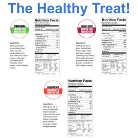 Variety - Original, Jalapeno, Smokey Sweet Flavors Grass Fed Beef Stick, Sogo Snacks, Gluten-Free Snack, Road Trip Snacks, Snack Pack of 12, Spice Level 0-3.5 of 5 Jerky Sticks