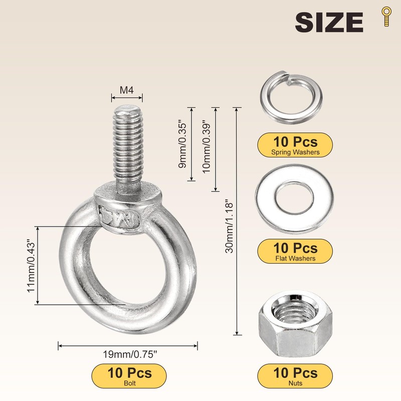 METALLIXITY Shoulder Eye Bolt with Flat Washers & Nuts &