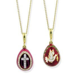 Needzo - Sterling Silver 925 Reversible Holy Spirit Egg Pendant with Gold Plating, 18 Inches, Dove and Cross
