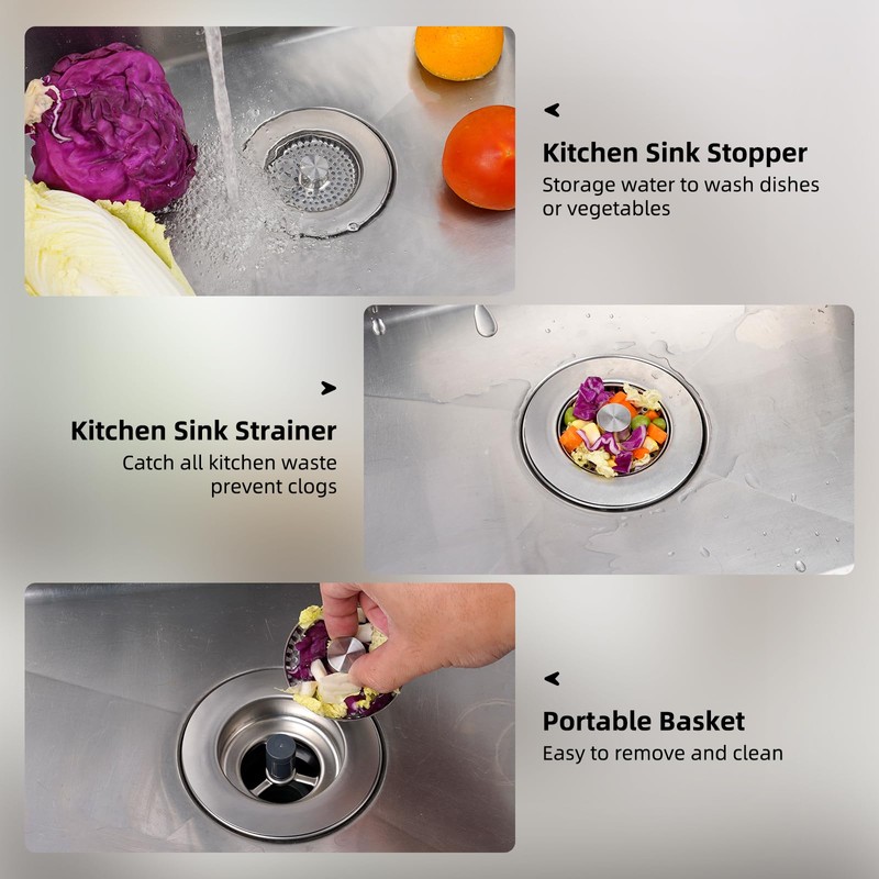 Hibbent Kitchen Sink Plug,Kitchen Sink Strainer and Stopper Combo,All Metal