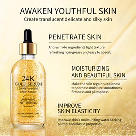 24k Gold Serum for Face, Skin Moisturizing Anti-Aging Anti-Redness Acne Treatment Essence Cream for Dark Spots & Fine Lines, Skin Care Gold Essence Nicotinamide Serum (30ml)
