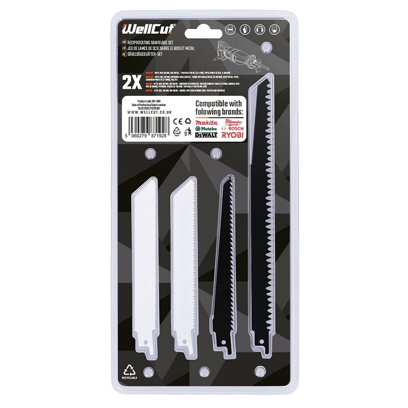 WELLCUT 8-Piece Durable Reciprocating Saw Blades with Extra Sharp Teeth