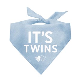 It's Twins Dog Bandana | 100% Cotton Adjustable Triangle | Made in USA | Pregnancy Announcement Photoshoot Prop | New Baby | Gender Reveal | Twins | (Baby Blue, One Size 731)