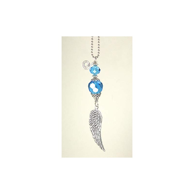 Turquoise Blue Faceted Glass with Silver Angel Wing Rear View