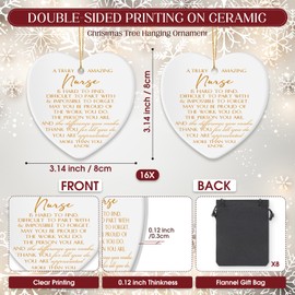 Cunhill 16 Pcs Christmas Nurse Ornaments Nurse Practitioner Gifts for Women Thank You Nurse Ceramic Sign with Flannel Bags Nurse Ornaments for Christmas Tree Nurse Appreciation Gifts (Heart)