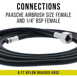 6' Braided Airbrush Air Hose with Paasche & 1/4" Fitting Ends Regulator Compressor