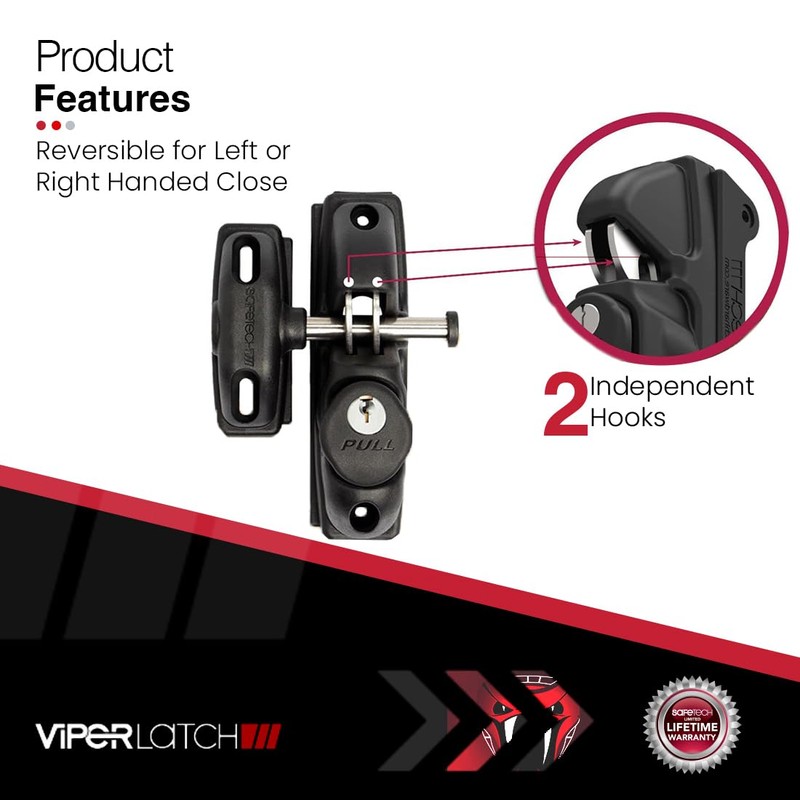 Safetech Hardware ViperX1 Gravity Gate Latch | One-Side Entry Keyed