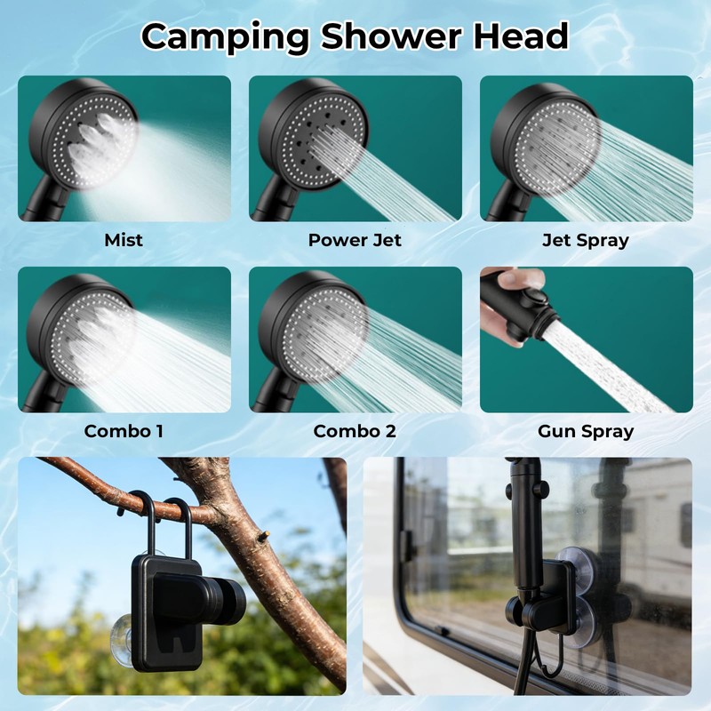 Portable Camping Shower Kit: 6ft Tent, 4000mAh Pump, 1500W Heater
