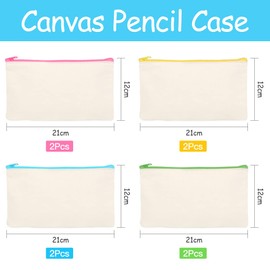DIY Blank Fabric Pencil Case, 8 Pieces Fabric Bag Zipper Blank Pencil Case for Painting, Pencil Case for Painting, Small Cosmetic Bag Fabric, Canvas Cosmetic Bag, 21 x 12 cm
