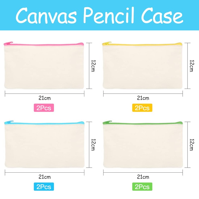 DIY Blank Fabric Pencil Case, 8 Pieces Fabric Bag Zipper