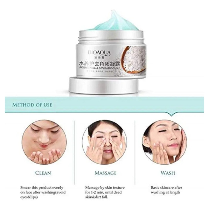 Bioaqua Exfoliante Facial de Arroz con Ácido Hialurónico, Ilumina y