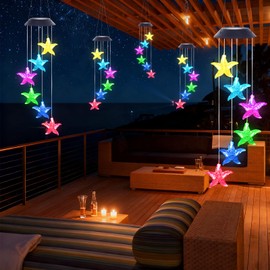 Starfish Solar Wind Chimes for Outside with Color Changing LED Lights