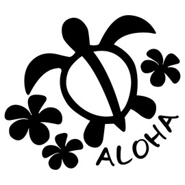 nc-smile Hawaiian Sticker, Sea Turtle (Honu), Plumeria, ALOHA, blk