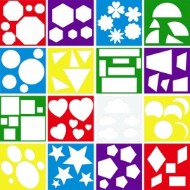 16 Pieces Stencils for Kids Geometric Shapes Stencils Children Simple Painting Stencils Colorful Drawing Templates Art Painting for Toddlers Preschooler DIY Craft(7.1 x 7.1 Inches,Cute Style)