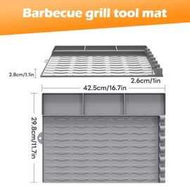 Silicone Griddle Tools Mat for Blackstone, Side Shelf Mat Grill Pad with Drip Pad, Reusable Blackstone Grilling Accessories for Outdoor Grill, Kitchen, Cooking (gray 6-bit slot)