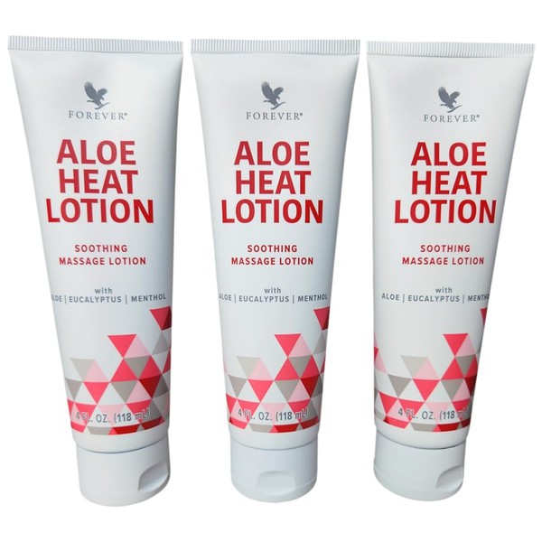 Forever Aloe Heat Lotion, Soothing Warm Massage Body, arm, Foot Lotion, Cool Relaxing Scent Menthol Nourish Skin 4FL. OZ (118 ml) - Pack of 3, White