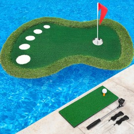 Sagsewful - Campo de golf flotante para piscina, alfombrilla de golf flotante con recuperador de bolas para piscina/lago, juego de césped...