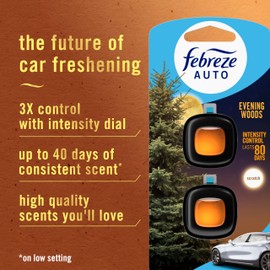 Febreze AUTO Air Freshener, Odor-Fighting Automotive Vent Clip, Evening Woods Scent, 8 Count