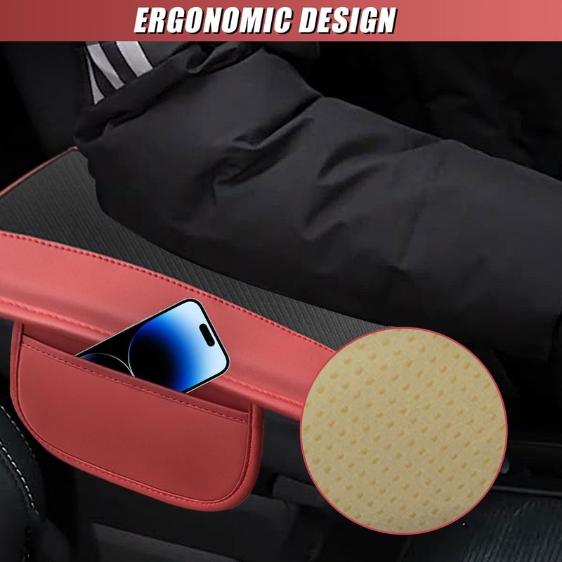 DUSCOKE Car Center Console Cover, Carbon Fiber Leather Car Armrest