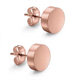 day.berlin Women's Twin Stud Earrings 7 mm Diameter Matt Brushed Small Earrings 2 mm Flat Made of 316L Stainless Steel 18 K Gold-Plated Nickel-Free and Waterproof, Stainless Steel