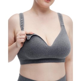 Momcozy Busty Nursing Bras, U.S.Cotton Wirefree Fixed Padded Maternity Bra, Full Coverage Adjustable Fit Gray