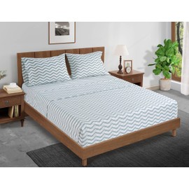 LANE LINEN Mercerized 100% Organic Cotton Queen Size Fitted Sheet only (+Pillowcases), Percale Weave, Soft & Breathable Fully Elasticized Reinforsed Seam Printed Fitted Sheet -Chevron (No Flat Sheet)