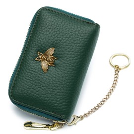 imeetu RFID Credit Card Holder, Small Leather Zipper Card Case Wallet for Women (Pro,Green)