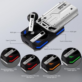 Black Shark T11 True Wireless Bluetooth Earbuds with Active Noise Cancellation, Bluetooth 5.3, 30 Hour Battery Life, RGB Lighting Effects (Gray)