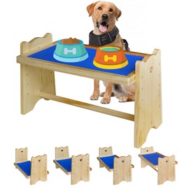Lifted Dog Bowl Stand, Raised Dog Bowl Holder, Adjustable Dog Bowl Stand with 5 Different Height Levels, Wooden Dog Bowl Stand with Non-Slip pad for Puppy Medium Large Dogs