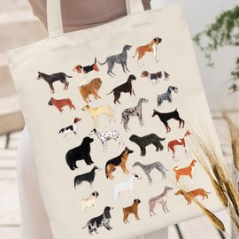 Andeiltech Canvas Tote Bag for Women Dog Aesthetic Tote Bag with Inner Pocket Dogs Shoulder Book Bag Gift Shopping Reusable Grocery Bags