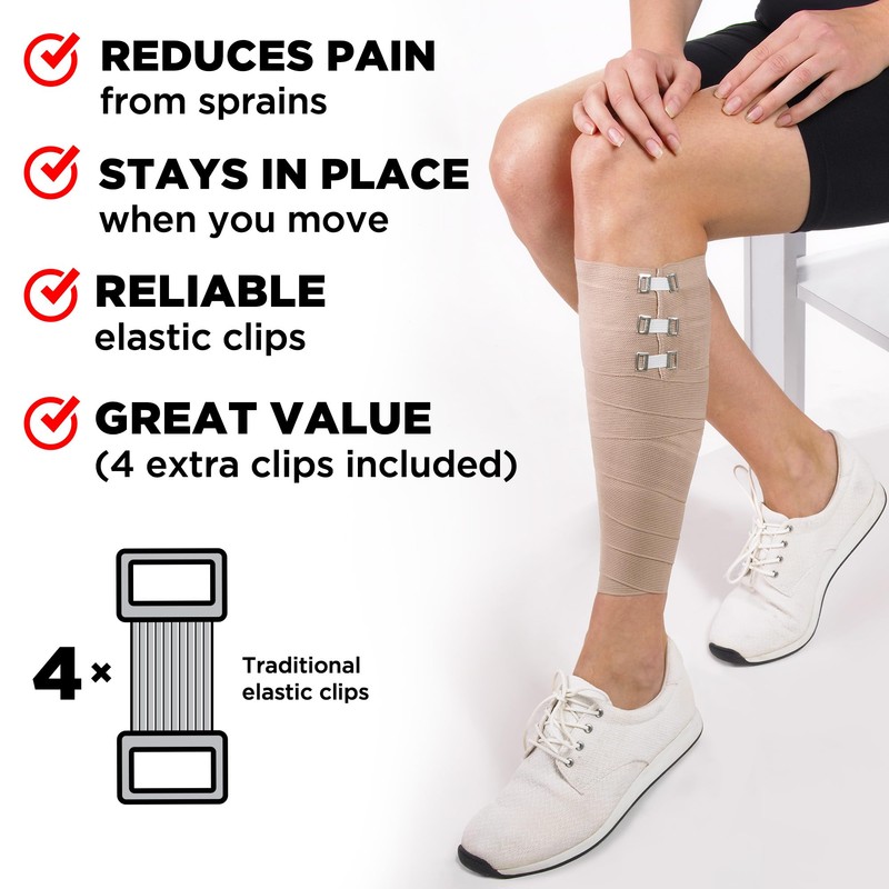 Premium Elastic Bandage Wrap - 2Pack + 4 Extra Clips