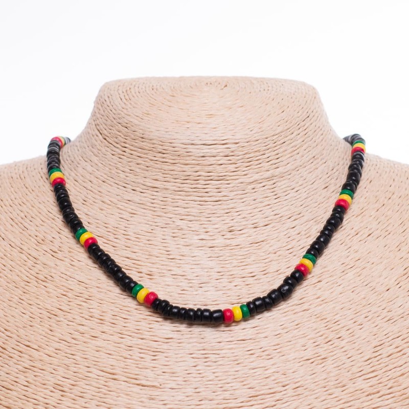 BlueRica Rasta Coconut Shell Beads Necklace (18")