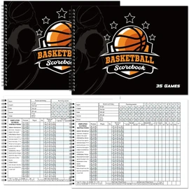 Qilery 2 Pcs Basketball Scorebook 35 Games Score Keeping Book Side by Side Score Book League Basketball Book for Stats Coaches Scorekeepers Adult Youth (Classic)